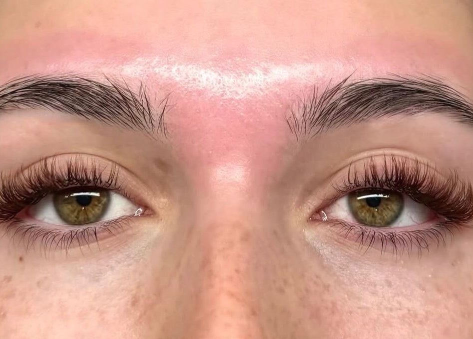 Close-up of styled eyelashes and brows at Gemma Louise Beauty, Broxburn, Scotland, GB.
