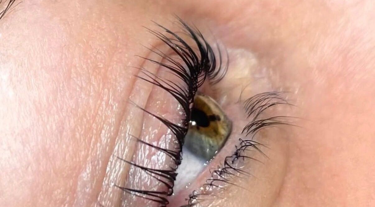 Close-up of lifted eyelashes at Gemma Louise Beauty, Broxburn, Scotland, GB showcasing expert technique.