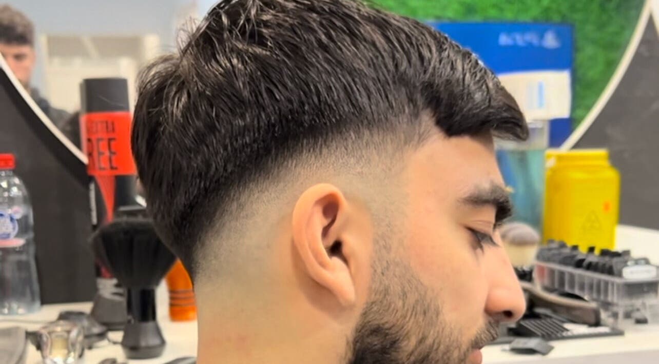 Close-up of a stylish haircut at Fade Arcade, Sydenham, New South Wales, AU.
