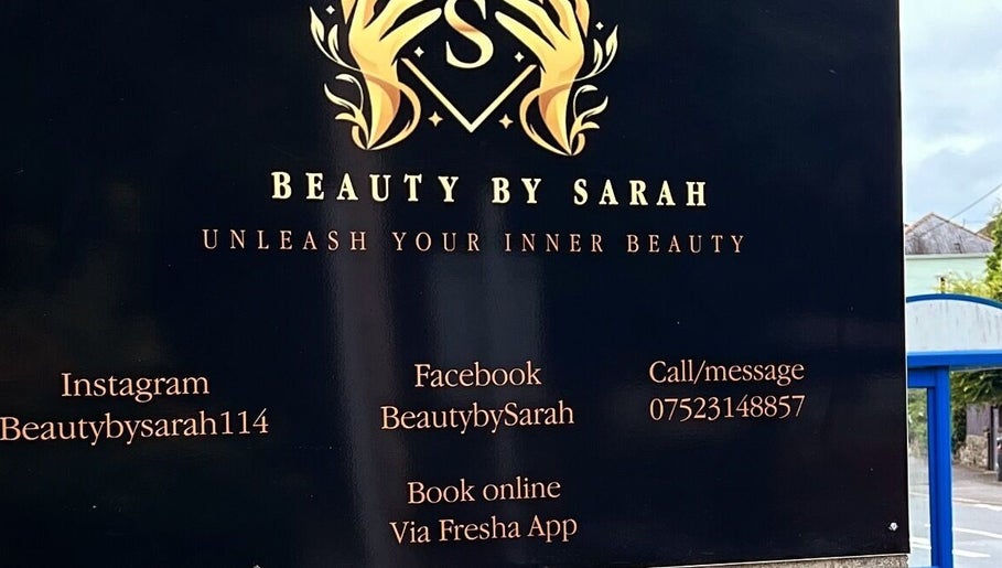Signboard of Beauty by Sarah, Llanharan, Wales, GB with contact and social media details.