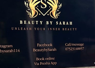 Signboard of Beauty by Sarah, Llanharan, Wales, GB with contact and social media details.