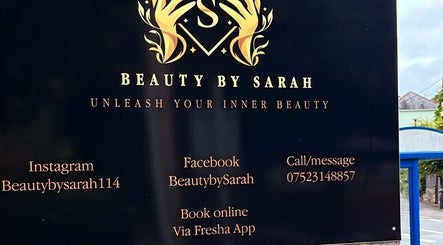 Signboard of Beauty by Sarah, Llanharan, Wales, GB with contact and social media details.