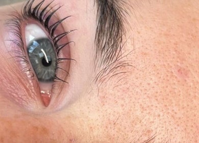 Close-up of an eye after lash treatment at Beauty by Sarah, Llanharan, Wales, GB.