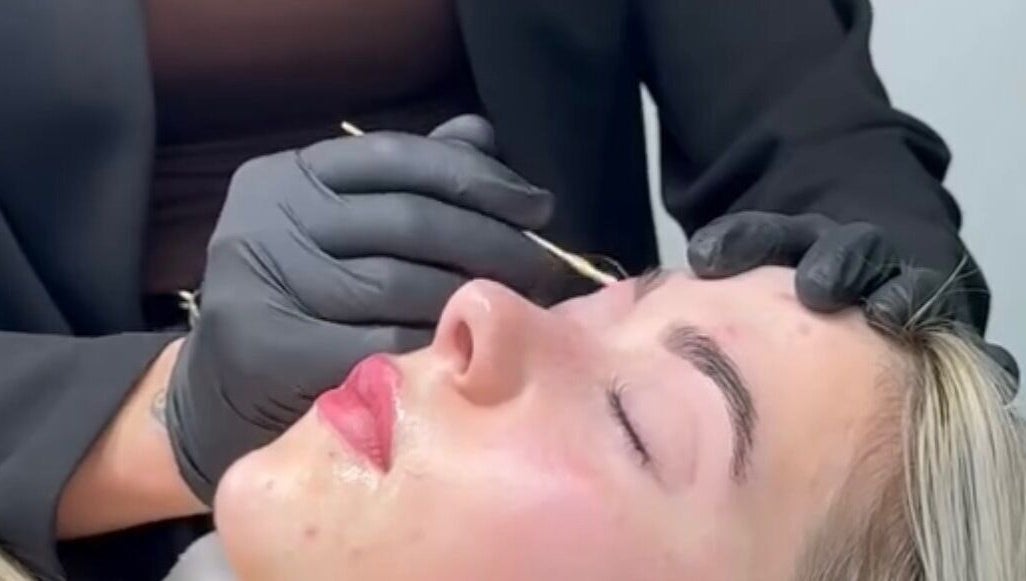 Close-up of eyebrow grooming at Beautybysarah, Coity, Wales, GB.