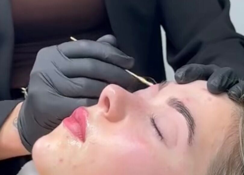 Close-up of eyebrow grooming at Beautybysarah, Coity, Wales, GB.
