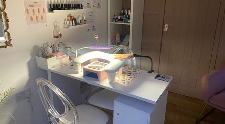 Nail station at Something About You in Bearpark, England, GB showing organized tools and cozy setup.