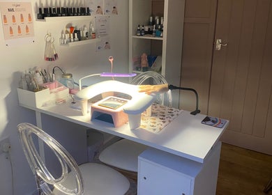 Nail studio at Something About You, Bearpark, England, GB featuring manicure setup and products.