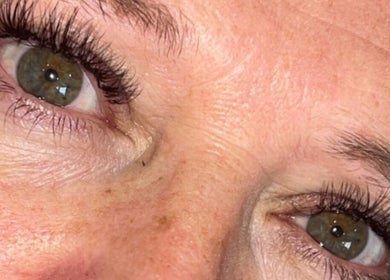 Close-up of elegant lash extensions at Ashley @ The Beauty House, LEVEN, Scotland, GB.