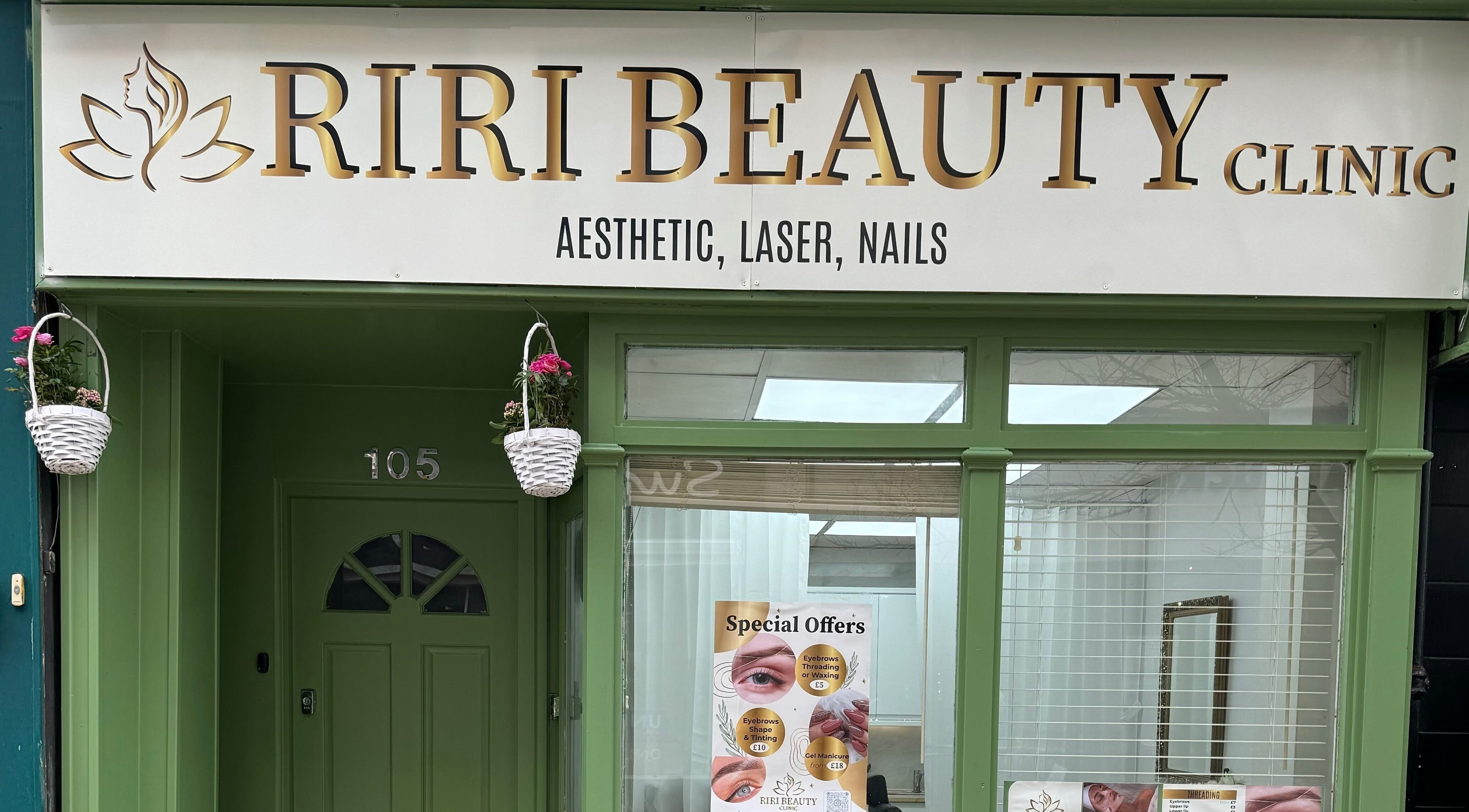 Front entrance of Riri Beauty Clinic in Brighton And Hove, England, GB showcasing offers and aesthetics.