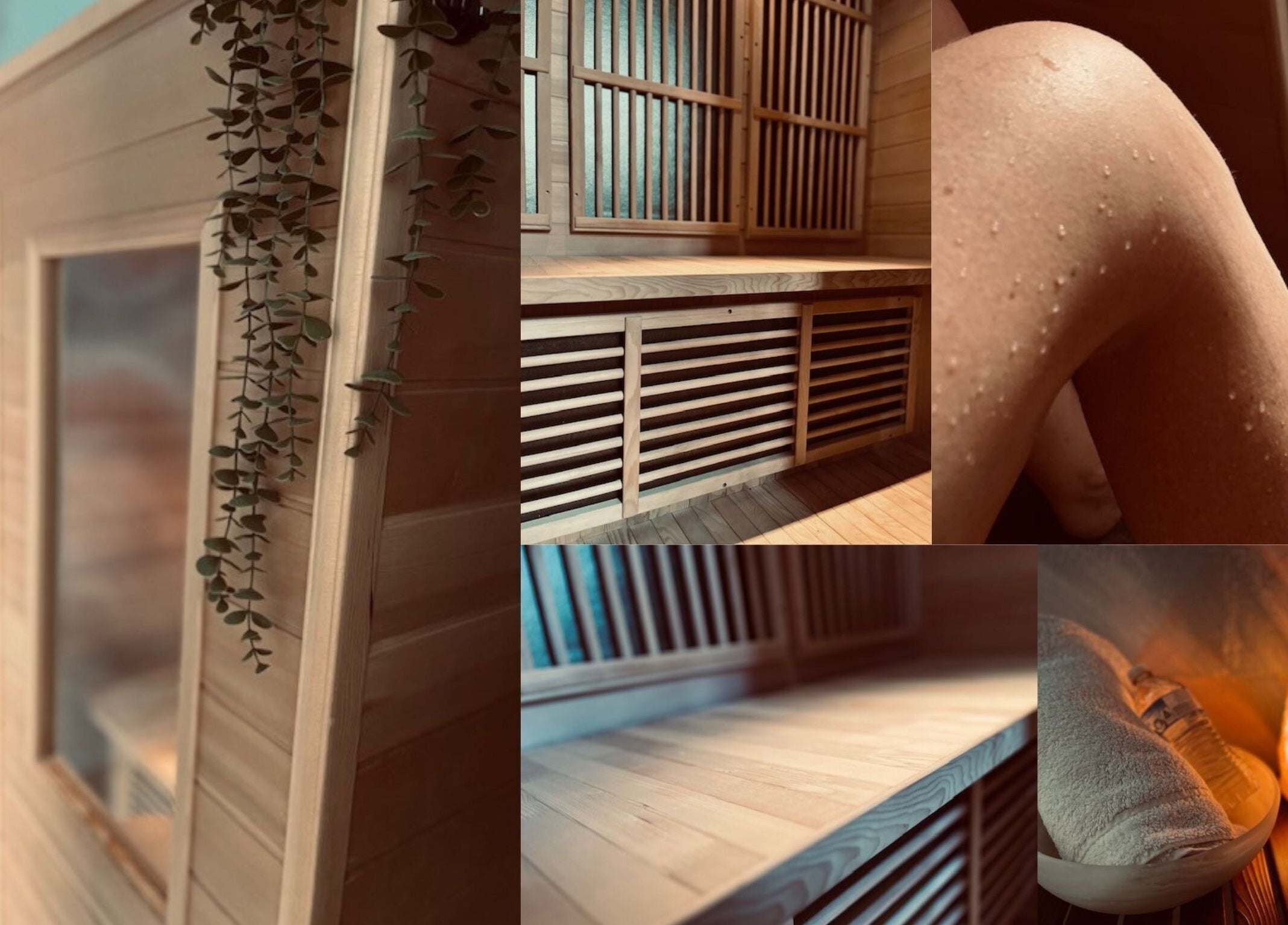 Indoor sauna at Healthy Glow Healing Centre, Pambula, New South Wales. Inviting wood interiors and relaxing aura.