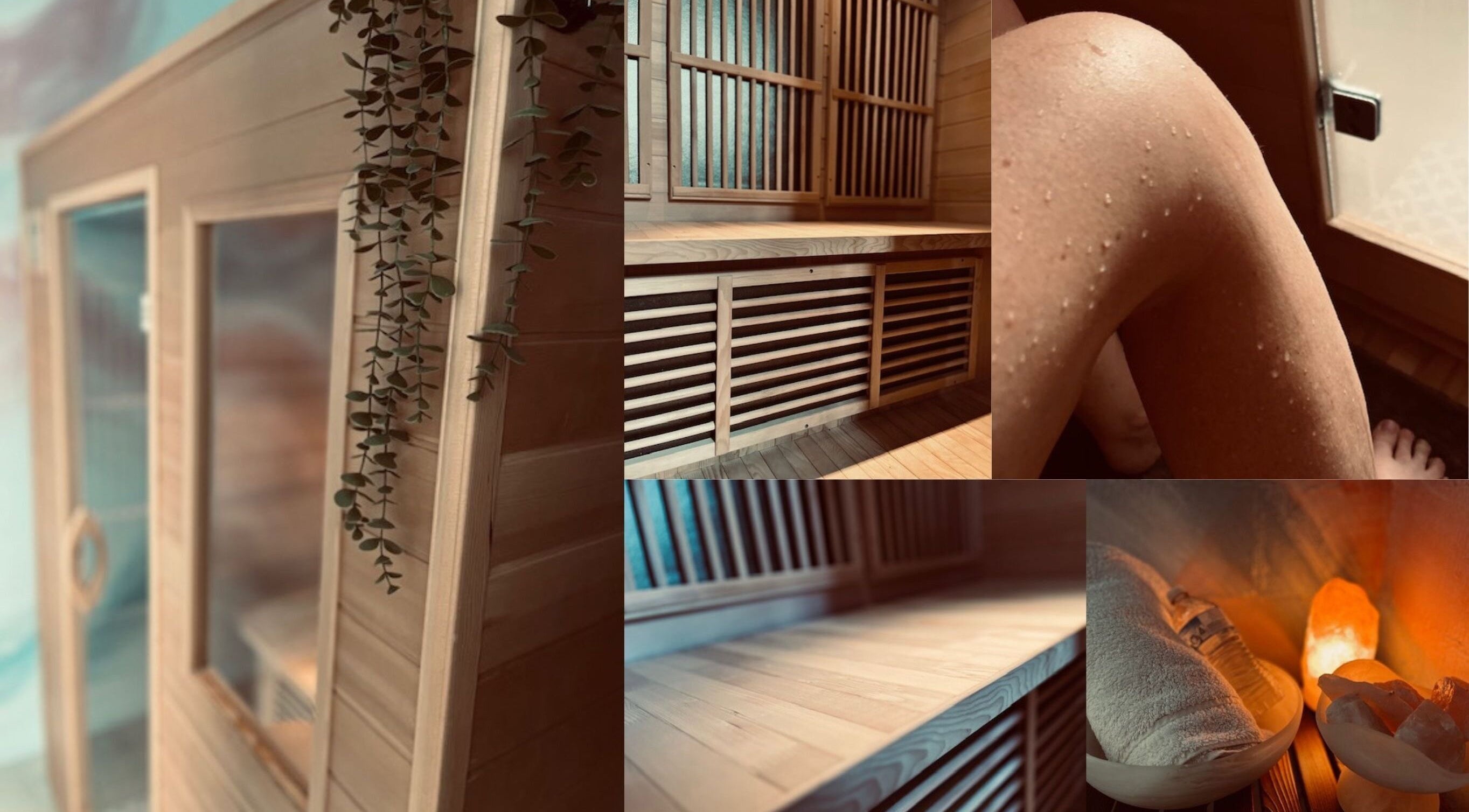 Indoor sauna at Healthy Glow Healing Centre, Pambula, New South Wales. Inviting wood interiors and relaxing aura.