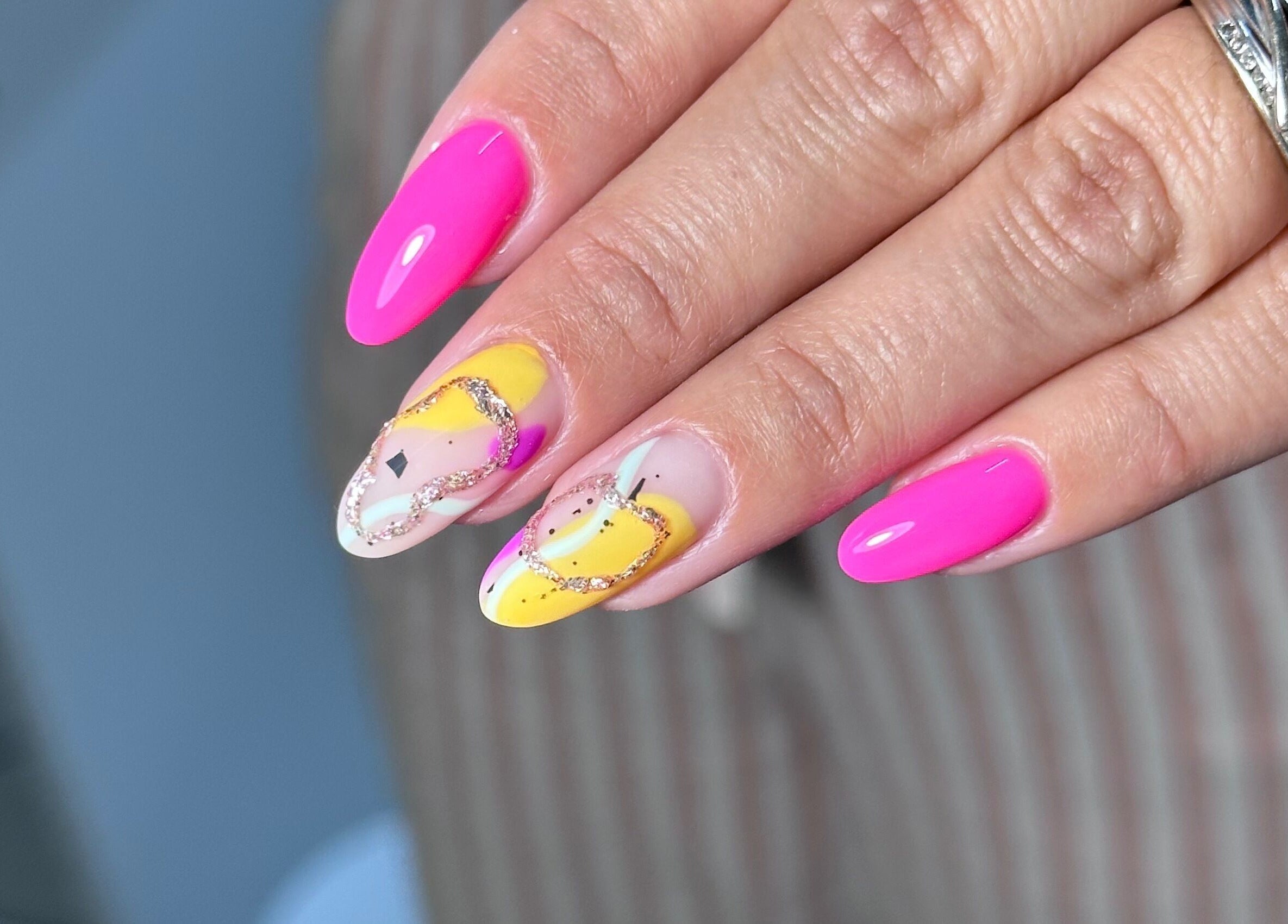 Colorful nail art at Shine On Nails (Salon and Nail Academy), Pretoria, Gauteng, ZA.