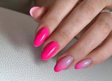 Bright pink gradient nails at Shine On Nails (Salon and Nail Academy), Pretoria, Gauteng, ZA.