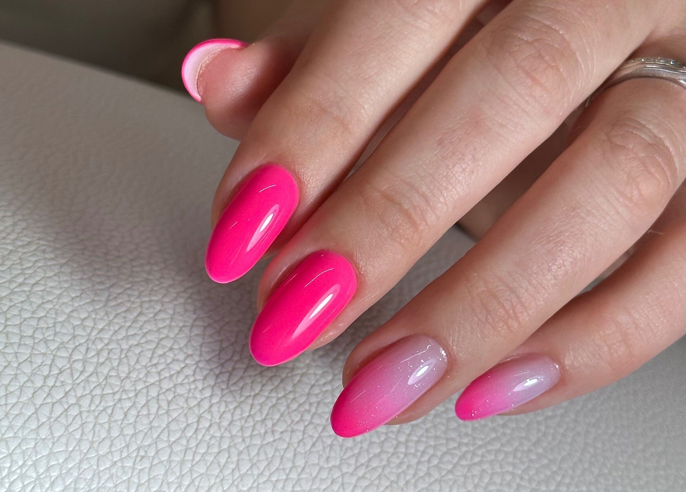 Bright pink gradient nails at Shine On Nails (Salon and Nail Academy), Pretoria, Gauteng, ZA.