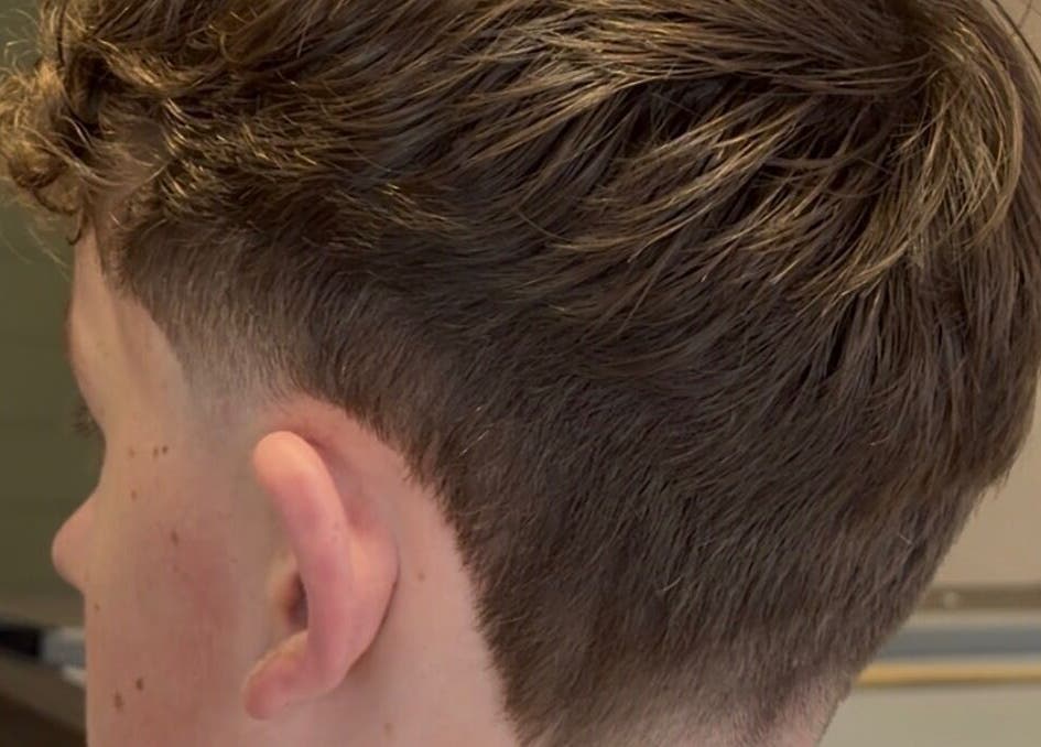 Close-up of a stylish hair fade at NOIR Barbering in Clarkston, Scotland, GB.