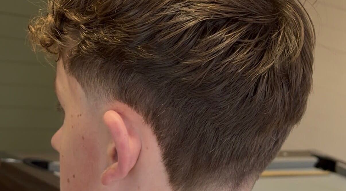 Close-up of a stylish hair fade at NOIR Barbering in Clarkston, Scotland, GB.