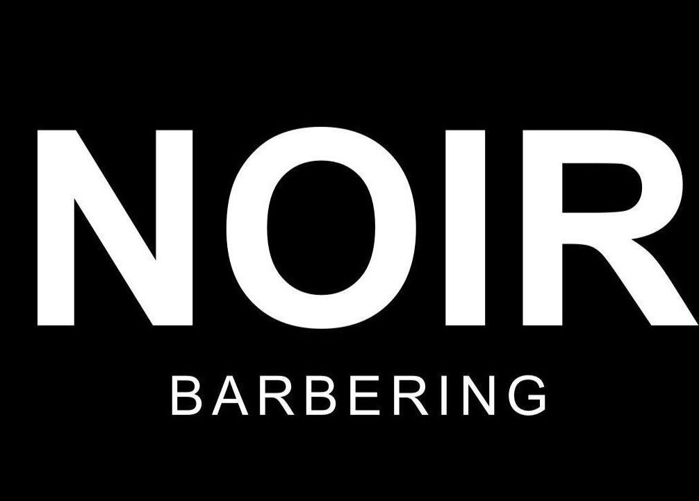 NOIR Barbering logo on black background, Clarkston, Scotland, GB.