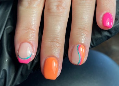 Bright and colorful nail art at The Nail Garage in Frodsham, England, GB.
