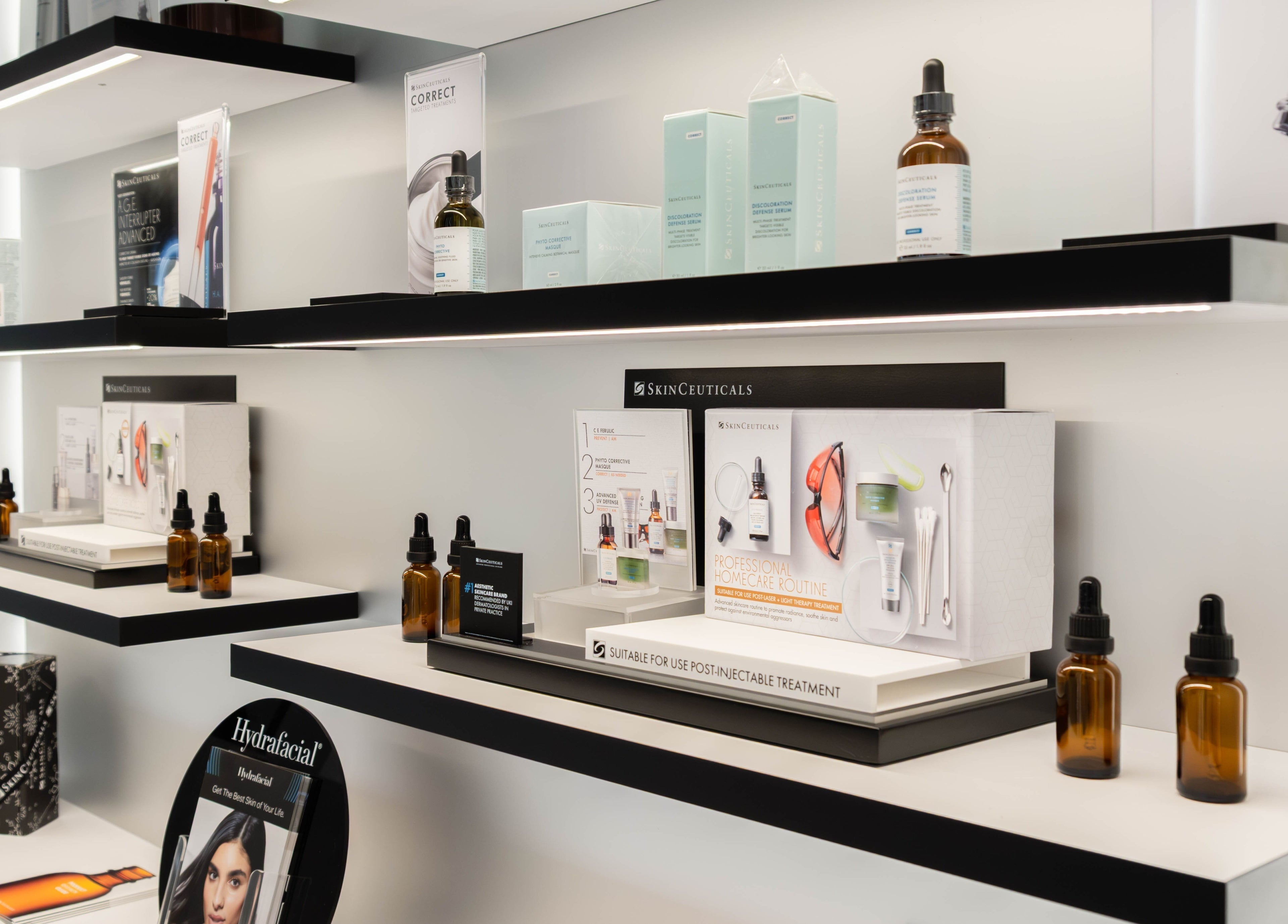 Elegant skincare product display at Dr Kajal Aesthetics in London, England, GB, showcasing premium beauty items.