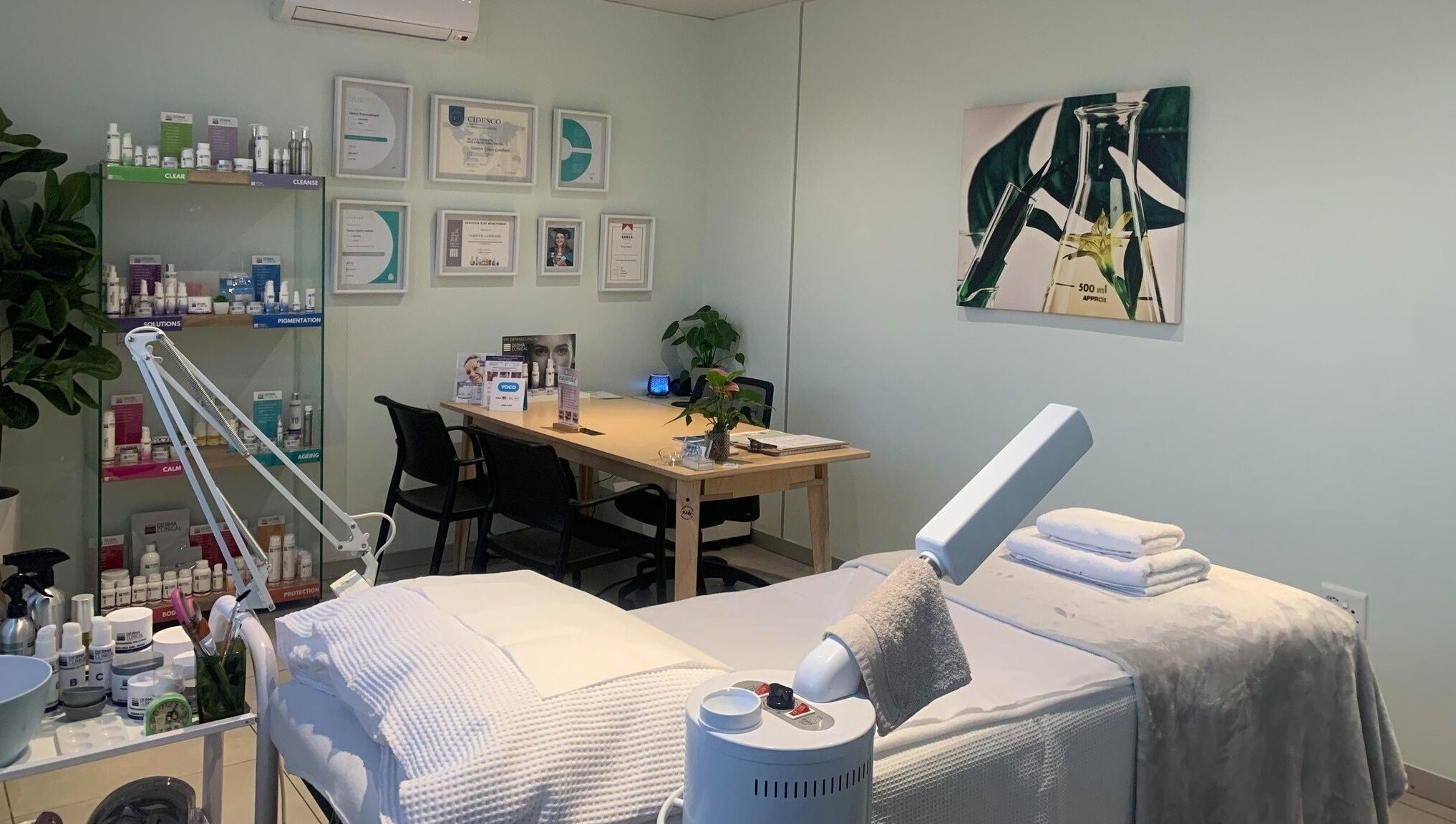 Calming treatment room in Serene Aesthetics, Centurion, Gauteng, ZA featuring cozy bed and elegant decor.