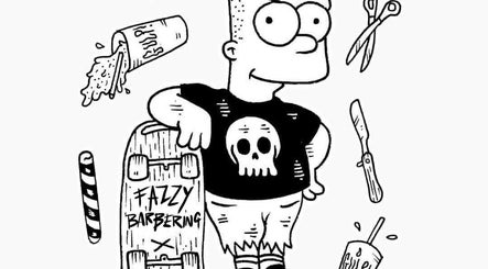 Cartoon character with skateboard at Fazzy's Barbering Services @ HYBRID HAIR, Truro, England, GB.