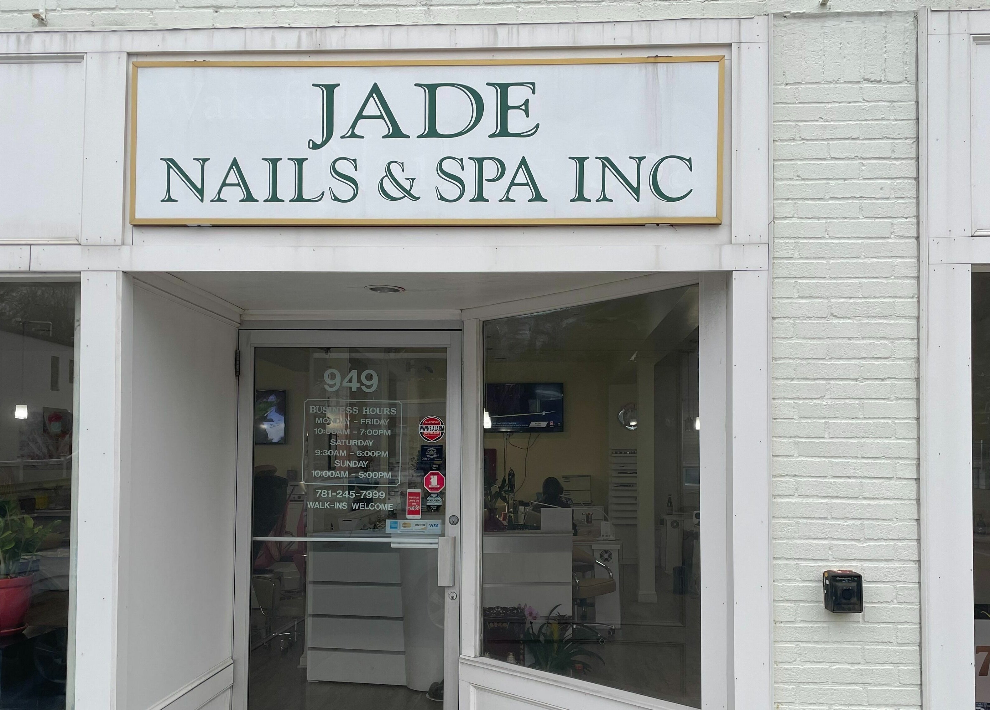 Front view of Jade Nails & Spa, Inc. in Wakefield, Massachusetts, US, showcasing its welcoming entrance.