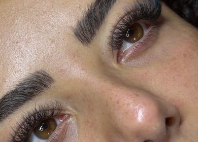 Close-up of expertly done lash extensions at LZR Lashes, Edgware, England, GB.