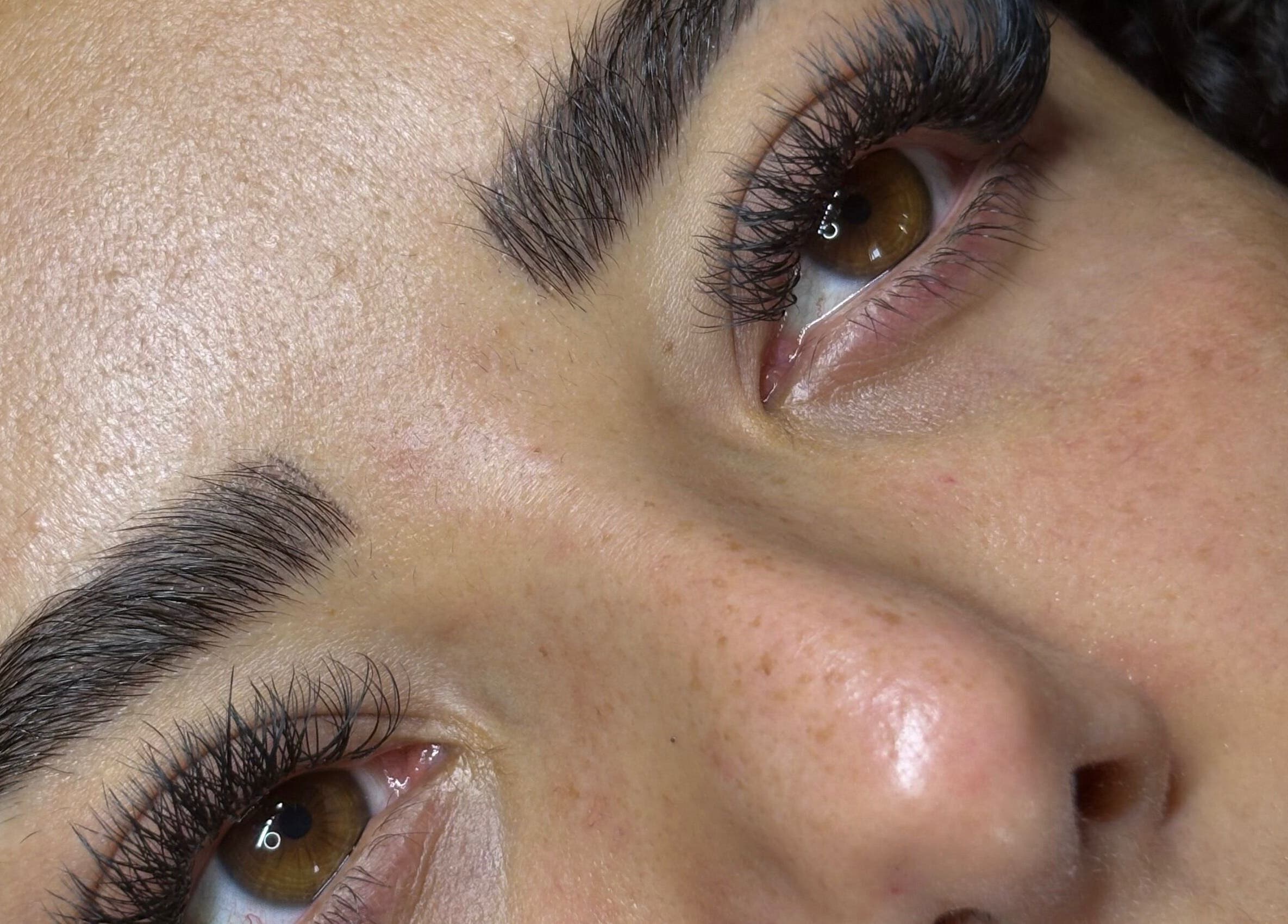 Close-up of expertly done lash extensions at LZR Lashes, Edgware, England, GB.