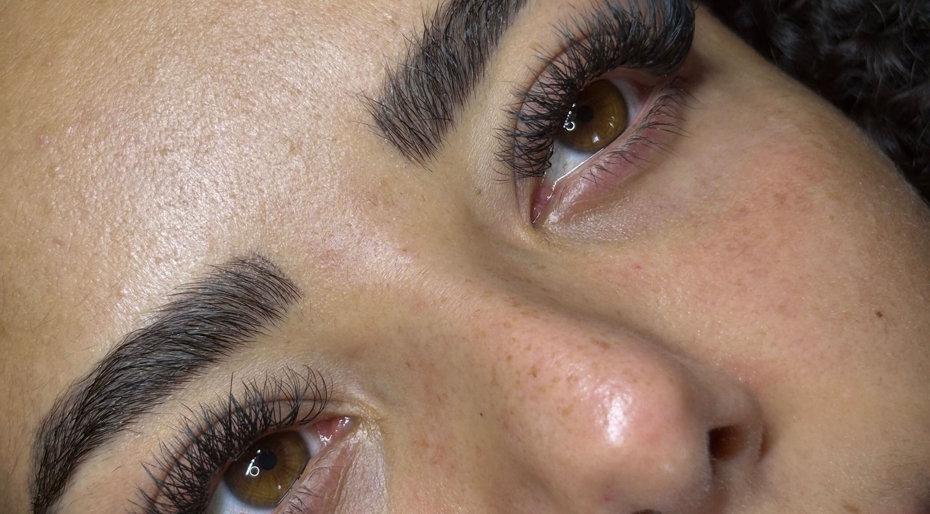 Close-up of expertly done lash extensions at LZR Lashes, Edgware, England, GB.