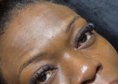 Close-up of exquisite eyelash extensions at LZR Lashes, Edgware, England, GB.