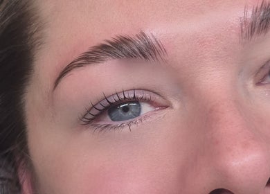 Close-up of styled lashes and brows at Get Lash and Beauty, Sydney, New South Wales, AU.