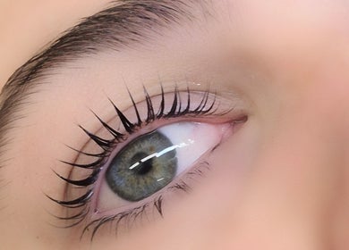 Close-up of enhanced eyelashes at Get Lash and Beauty, Sydney, New South Wales, AU.