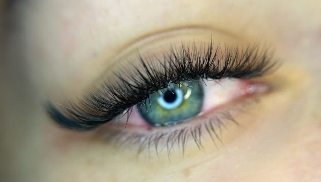 Close-up of lush eyelash extensions at The Black Veil Lash Co, Boksburg, Gauteng, ZA.