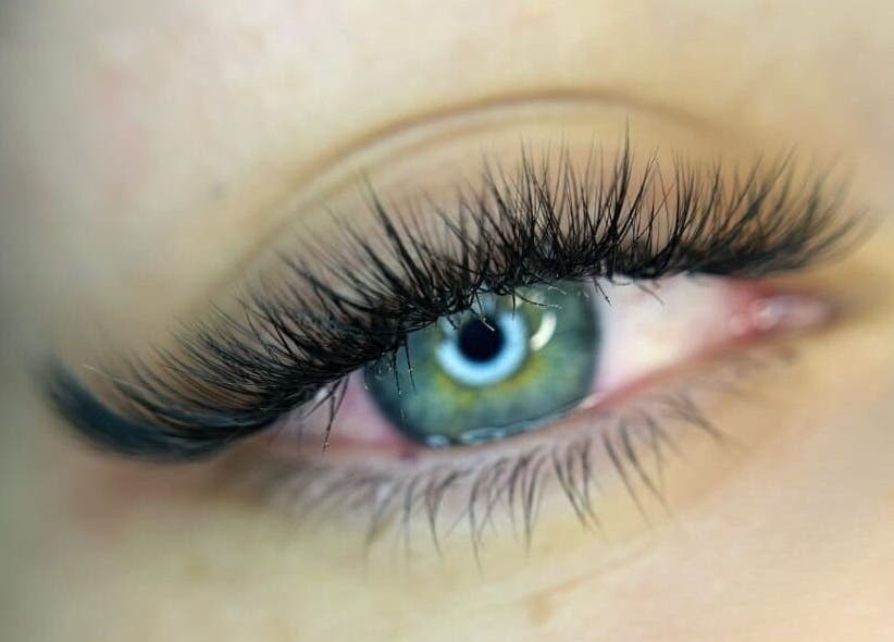Close-up of lush eyelash extensions at The Black Veil Lash Co, Boksburg, Gauteng, ZA.