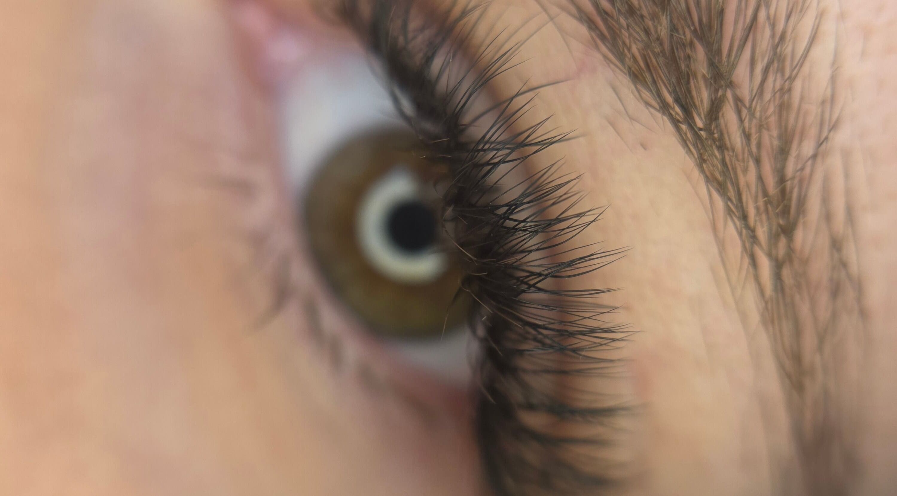 Close-up of naturally long lashes at The Black Veil Lash Co, Boksburg, Gauteng, ZA.