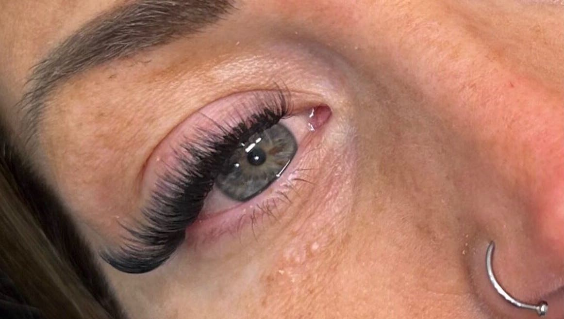 Close-up of elegant eyelash extensions at Lashes by Tegan, Barnsley, England, GB.