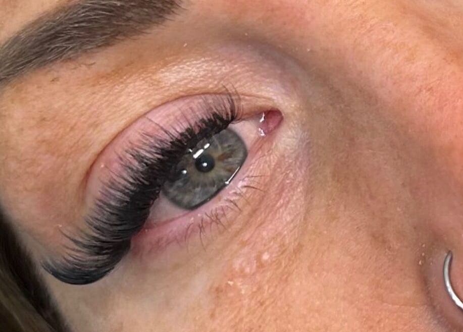 Close-up of elegant eyelash extensions at Lashes by Tegan, Barnsley, England, GB.