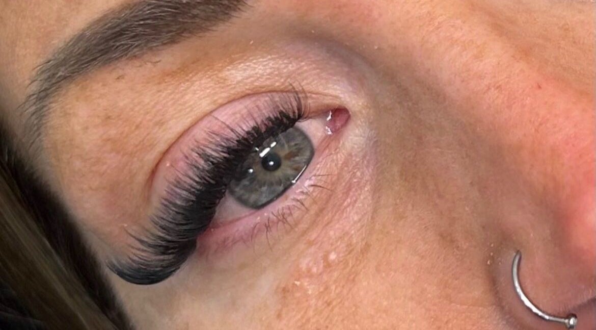 Close-up of elegant eyelash extensions at Lashes by Tegan, Barnsley, England, GB.