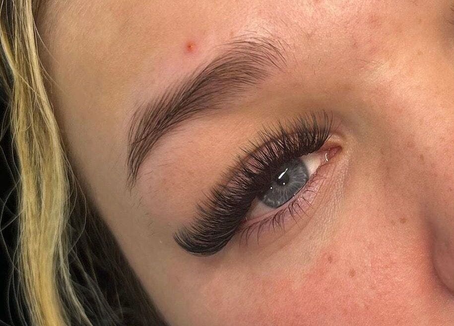 Close-up of stunning eyelash extensions at Lashes by Tegan, Barnsley, England, GB.