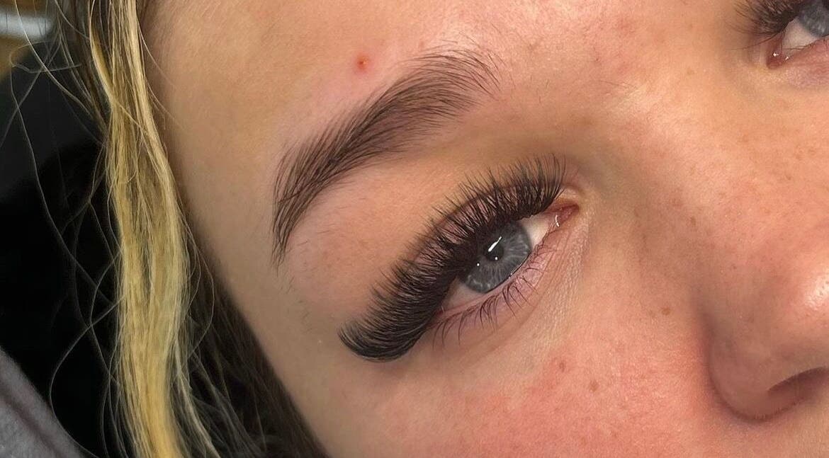 Close-up of stunning eyelash extensions at Lashes by Tegan, Barnsley, England, GB.