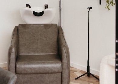 Styling chair at Hair By Vanessa in Gisborne, Victoria, AU. Modern and elegant salon space.