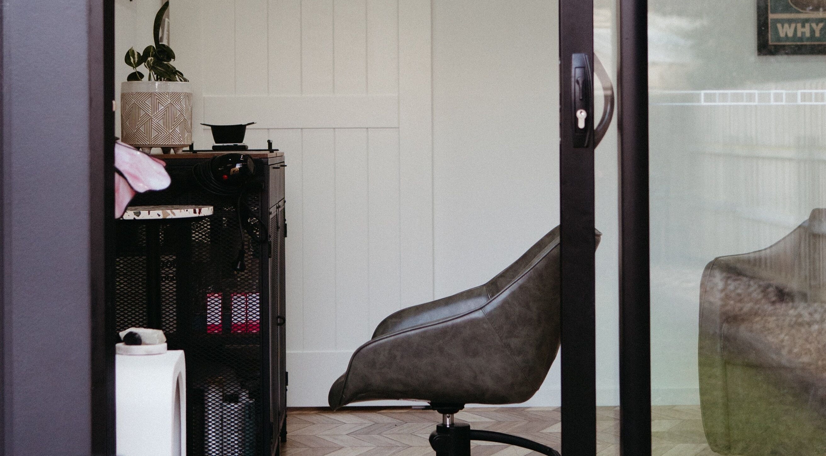Elegant salon chair in Vanessa Ritchie's beauty space, Gisborne, Victoria, AU.