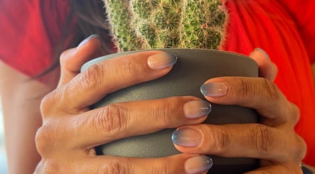 Manos con uñas cuidadas sostienen un cactus en Cactus Beauty House, San Jose del Cabo, Baja California Sur, MX.