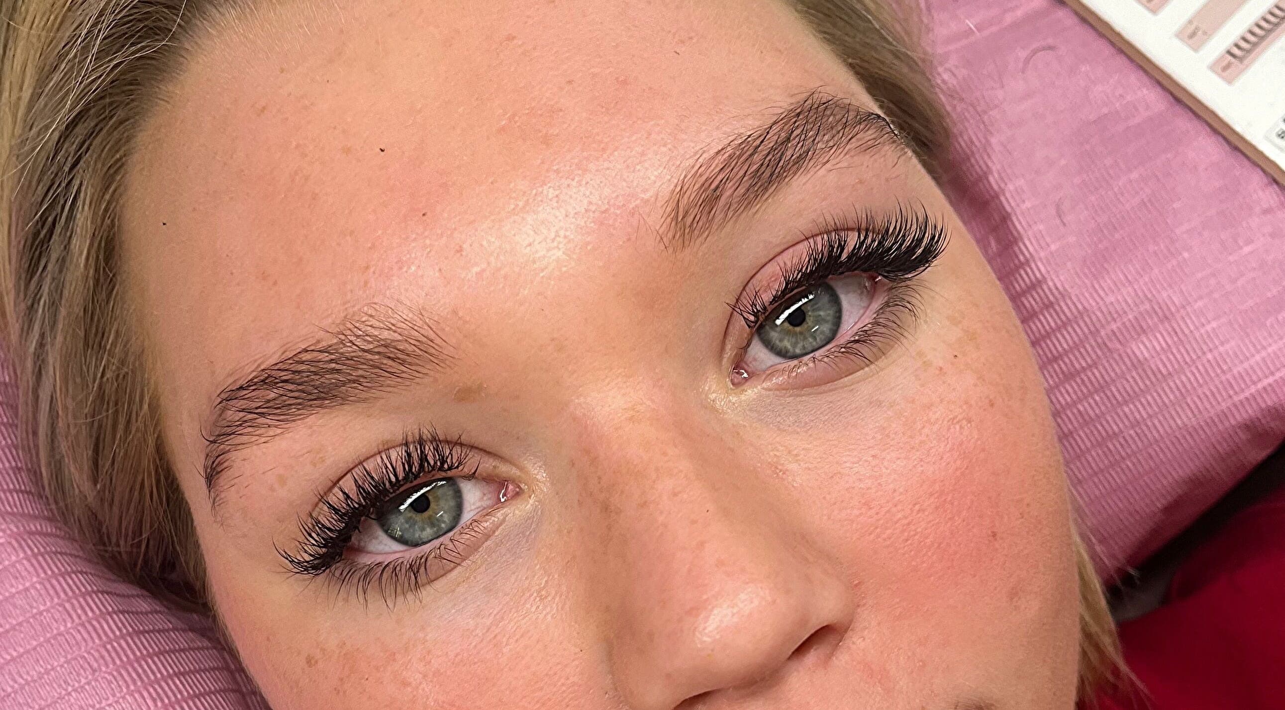 Close-up of styled eyelashes at Adri's Beauty Bar, Tinbeerwah, Queensland, AU.