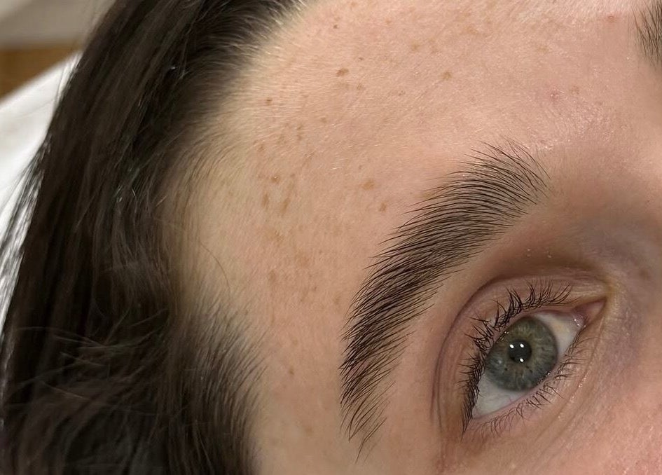 Close-up of expertly styled brows at Mollie Langston Brows in Fulham, South Australia, AU.