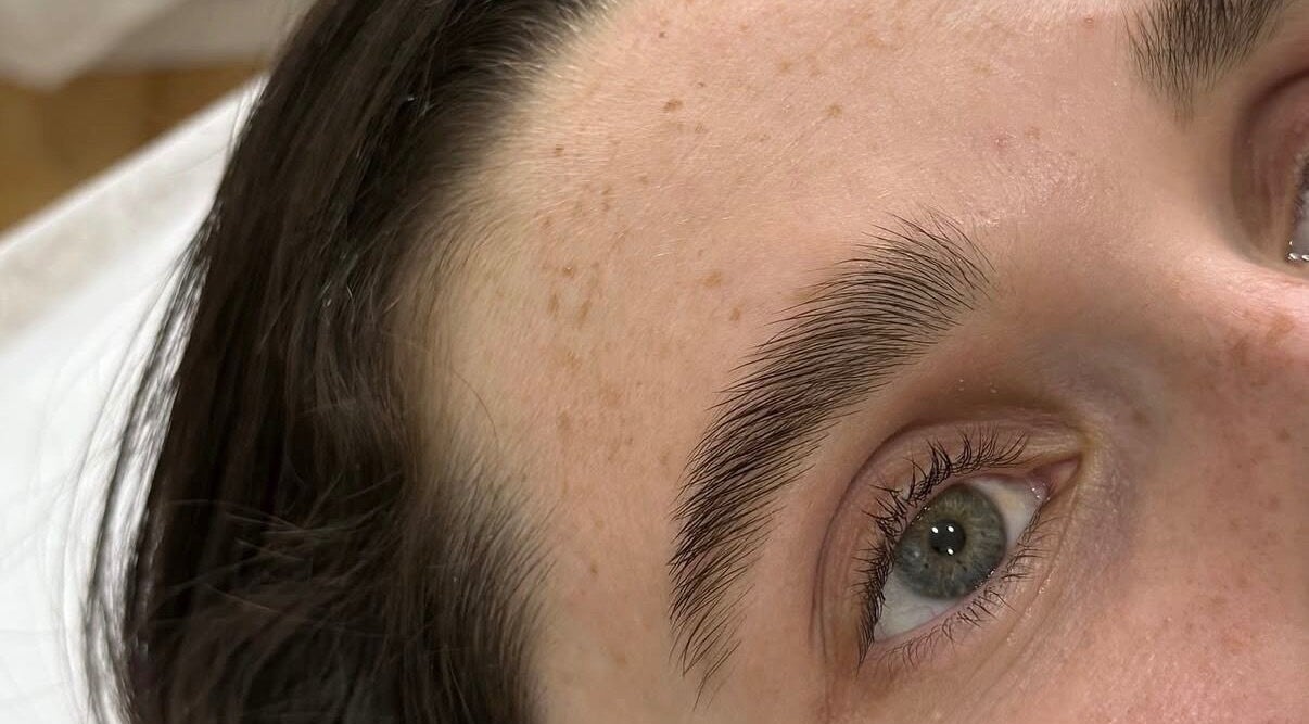 Close-up of expertly styled brows at Mollie Langston Brows in Fulham, South Australia, AU.
