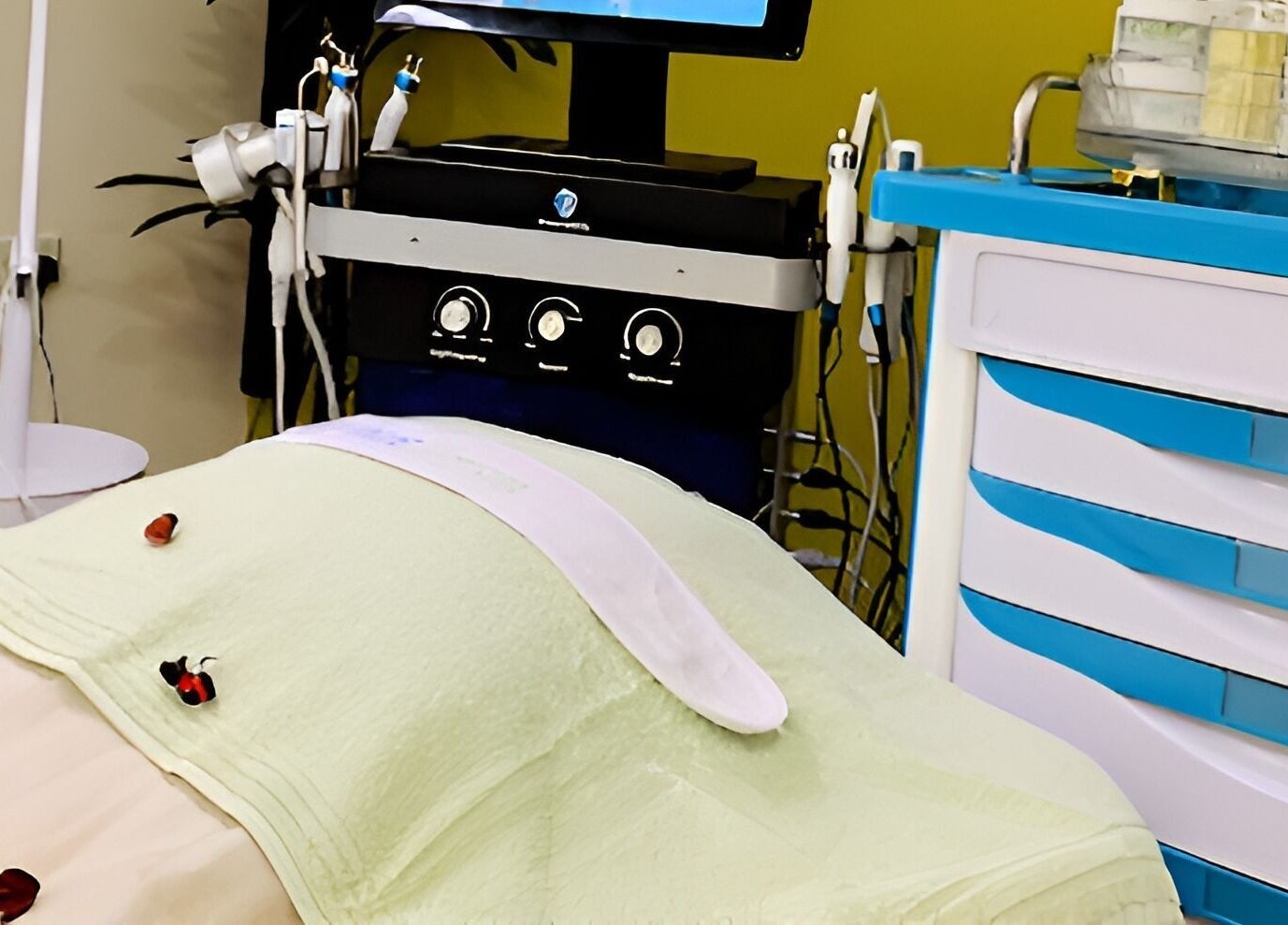 Tranquil treatment room at Pure Skin Spa A'ali featuring a relaxing bed adorned with rose petals in A'Ali, BH.