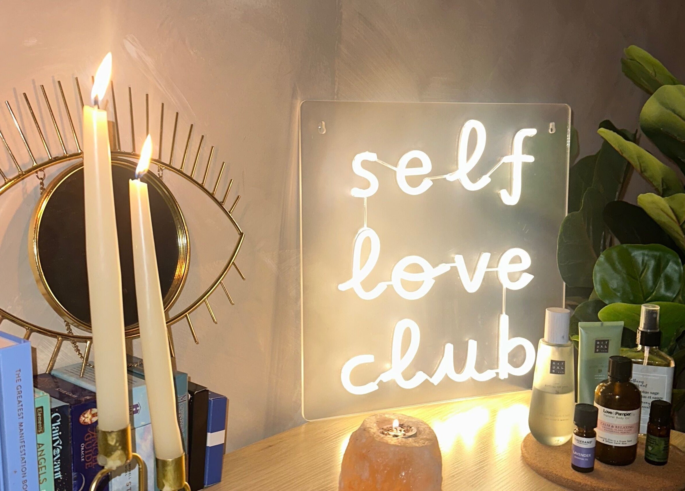 Serenity Seven ambiance with candles and self love sign in Hamilton, Scotland, GB