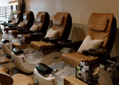 Relaxing pedicure chairs at The Nail Bar in Shrewsbury, Massachusetts, US, offering a serene spa experience.