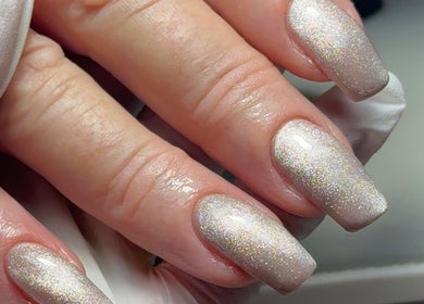 Close-up of glittery nails at Nails by Oliwia, Ellesmere Port, England, GB.
